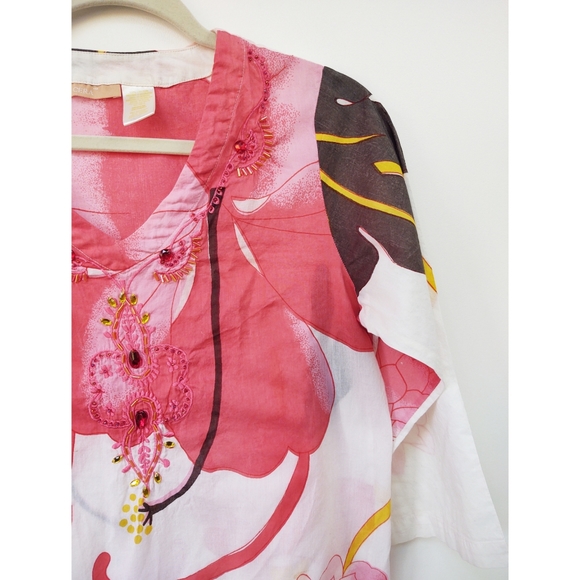 La Cera Floral Tunic Top 3/4 Sleeve Size Medium - Picture 5 of 9